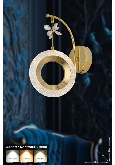 Ribera Power Ledli Modern Lüks Duvar Aplik 3 Renk Sarı-beyaz-gün İşığı - Gold Gold