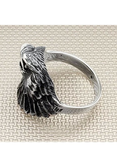 İpek Silver 925 Ayar Gümüş Şahin Motifli Taşsız Gothik Erkek Yüzük