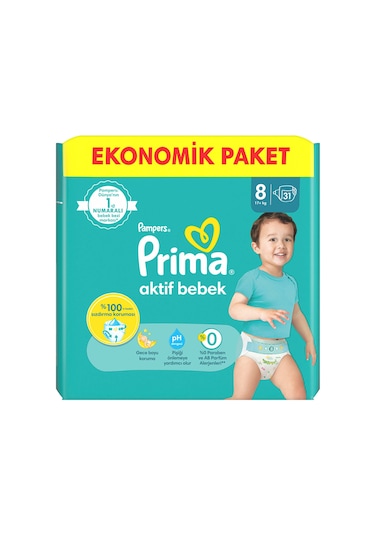 Prima Bebek Bezi Aktif Bebek 8 Beden 17+ KG 31 Adet