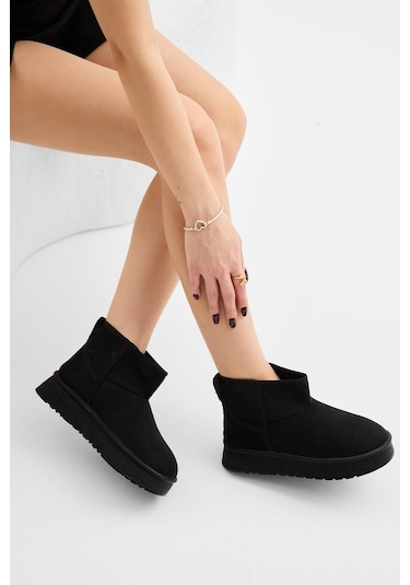 Kalın Poli Taban Süet Görünümlü Kadın Siyah Günlük Bot Tbldy535 Siyah