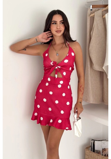 Asprin Fashion Desenli Bürümcük Elbise Kırmızı Kırmızı
