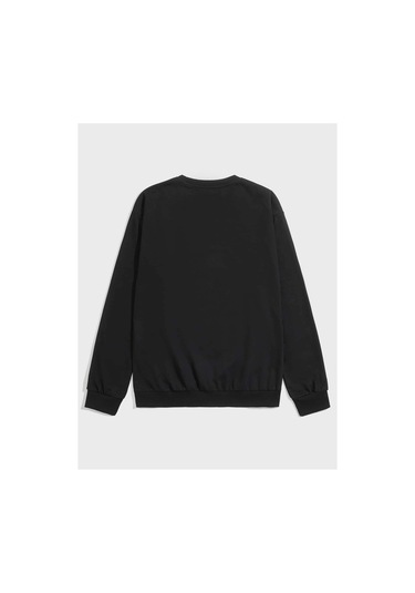 Adrift Anime Guys Letter Animal Graphic Sweatshirt Siyah Siyah