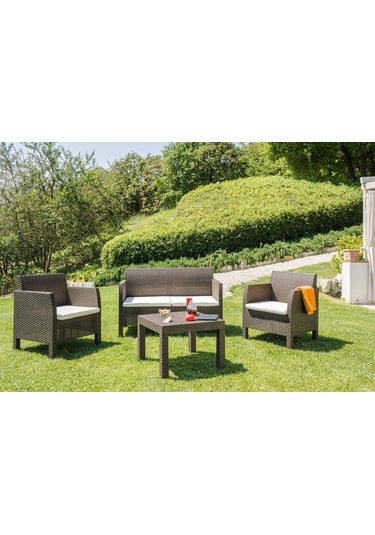 Matilde 4 Kişilik Rattan Oturma Grubu Kahverengi