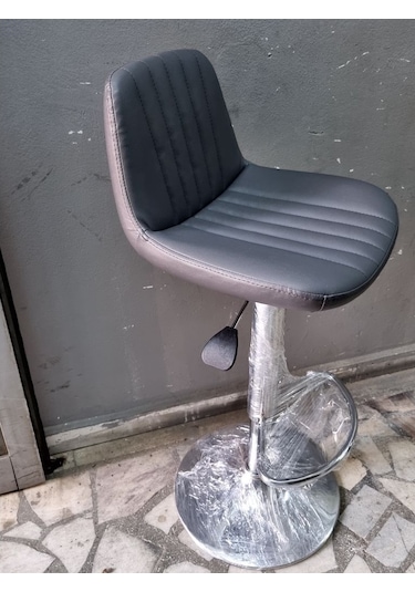 Gri Deri Amortisörlü Mutfak Bar Tabureleri Gri