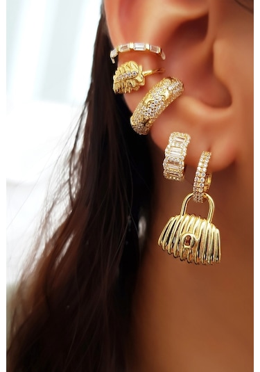 MorMajor Silver Ithal Baget Taşlı Gümüş Kıkırdak-5332