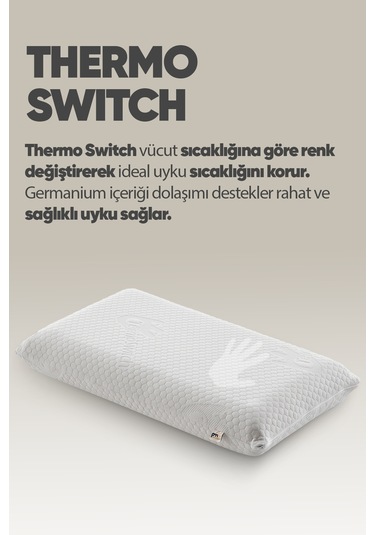 Isı Kontrol Yastığı Termoswıtch Ortopedik Düz Uzun Boy Visko Yastık -termal Isı Dengeleyici Yastık Beyaz
