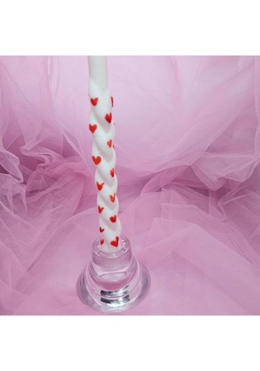 Şamdan Mum Kırmızı Kalpli 2 Li Set