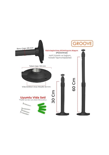 Vankyo Groove 30-60cm Alüminyum Projeksiyon Cihazı Tavan Askı Aparatı Duvar Bağlantı Aparatı Universal Projector Siyah 360 Dönebilen Tripod Yuvalı