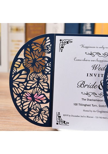 Kosona 10'lu Mavi Perl Kağıt Davetiye Seti - Evlilik, Doğum Günü, Toplantı İçin - Gövde + İç Kart - Güzellikli Çiçek Desenli