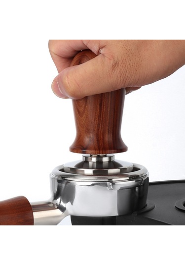 Wezone 53mm Gıda Seviyesi Paslanmaz Çelik Kahve Tamper, Ahşap Kollü Sabit Basınçlı, Dikey Pres, Espresso İçin Ev Baristaları Kahverengi