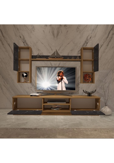 Decoraktiv Eko 5dab Mdf Dvd Tv Ünitesi Tv Sehpası Pera - Siyah Mermer