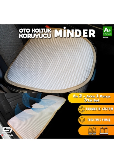 Oto Koltuk Koruyucu Minder Krem Universal 2+1 Parça Ön Arka A+ Kalite