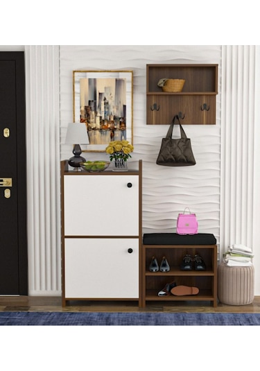 Wood House Nare Beyaz-ceviz Portmanto