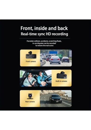 Xuweiwei Triple Lens With 32g Card 3 Kanallı 1080p Ön 480p Arka Dahili 480p Araç Kamerası Gece Görüşü Dvr