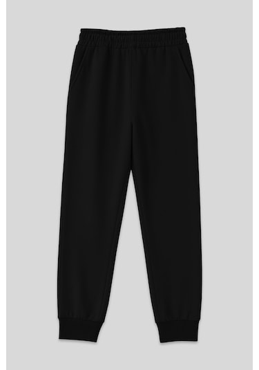 Tommy Life Siyah Yüksek Bel Jogger Rahat Form Manşetli Kadın Eşofman Alt - 94561 Siyah