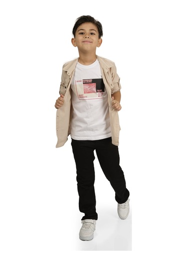 Gömlek , Pantolon , T-shirt 3parça Erkek Çocuk Takım Mnk1754 Bej