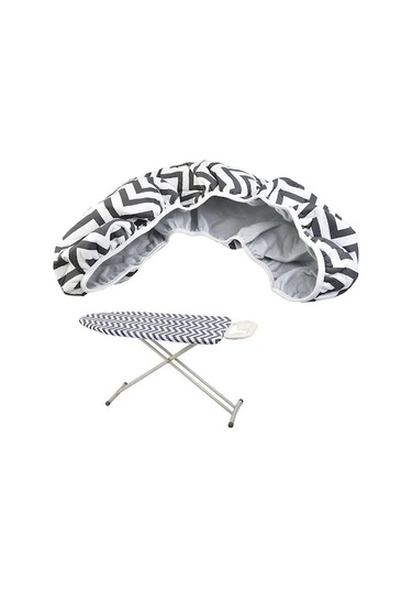 Ütü Masası Kılıfı Çizgili Desenli Elastik Askı Sıcaklığa Dayanıklı Gri - Beyaz