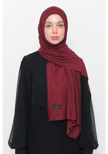 Hazır Pratik Geçmeli Lüks Düz Penye Şal Çapraz Hizalı Koyu Bordo