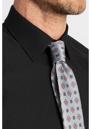 Tudors Klasik Fit Rahat Kesim Cotton Efekt Poplin Erkek Gömlek-22863 Siyah