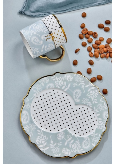 Carmen 6 Kişilik Porselen Desenli Çay Fincan Takımı - Mavi