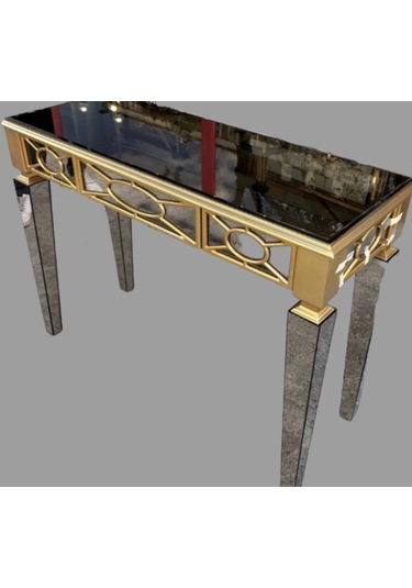 Dresuar Motifli Ayna Kaplamalı Model Parlak Gold Renk Kayın  Torna Altın