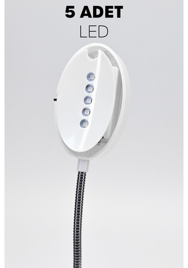 Kitap Okuma Lambası Kıskaçlı Bükülebilir 5 Led Midi Çalışma Işığı Pilli Spiral Gövde My005 Beyaz
