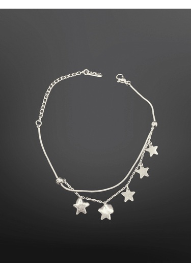 Gümüş Renk Yıldız Detaylı Katmanlı 316l Çelik Bileklik - Parlak Ve Şık Yıldız Figürlü Gümüş