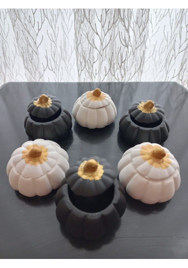 Mini Balkabağı 6'lı Lokumluk, Kahve Yanı Sunumluk Siyah Beyaz Dekoratif Obje 06