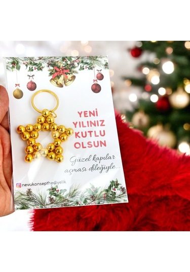 Yılbaşı Hediyesi 5 Adet Gold Renk Anahtarlık -ağaç Süsü