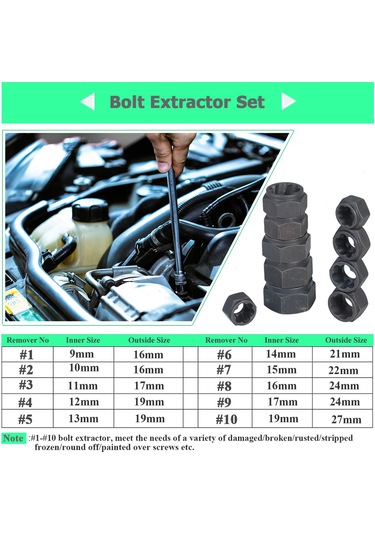 Siyah 11 Adet Darbe Cıvata Somun Sökücü Set Somun Extractor