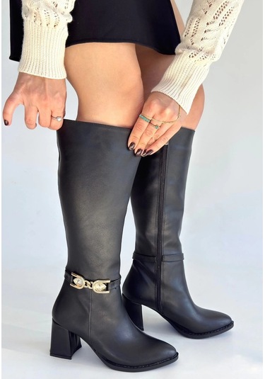 Biçomi Mooni Siyah Cilt Topuklu Çizme Çok Renkli