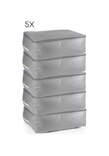5'li Set 53x44x20 Cm Home Organizer Çekyat & Baza Altı Hurç Gri