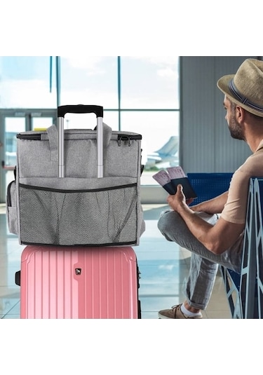 Pazly Skycity Hayvan Çantası - Köpek/kedi Seyahat Seti, 2'li Yemek Kabı + Çok Cepli Gri Gri Gri