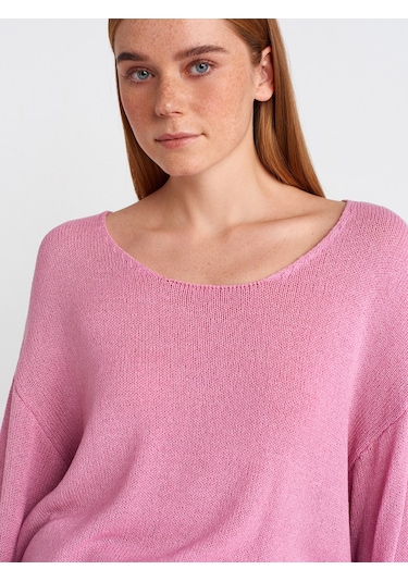 Dilvin 10706 Oval Yaka Yumuşak Dokulu Triko Kazak Pembe