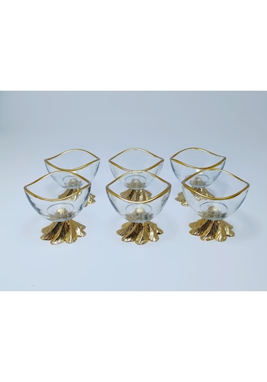 Alfafe Home 6'lı Metal Ayaklı Gold Lokumluk Reçellik Gold
