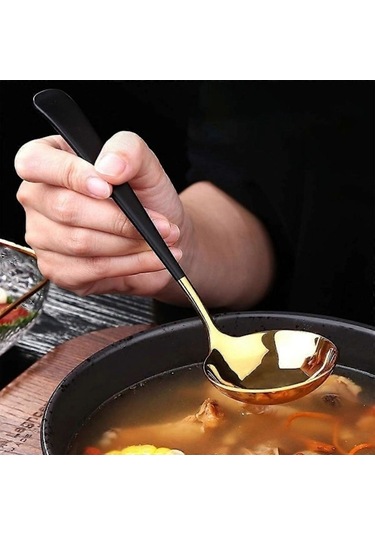 Fastbuy Altın Kaplama Paslanmaz Çelik Kaşık Seti, Büyük Ve Küçük Kaşık, Yemek Pişirmek İçin Metal Kaşık