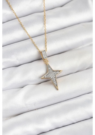 316l Çelik Zincir Gold Renk Kutup Yıldızı Model Zirkon Taşlı Kadın Kolye - Prt3500eb09333-95255 altın