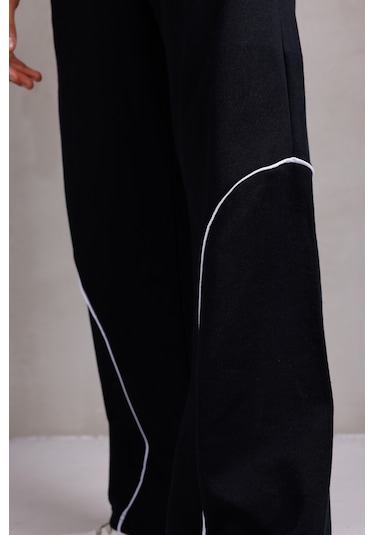 Dark Moda Erkek Oval Şeritli Baskılı Yazlık Baggy Eşofman Siyah