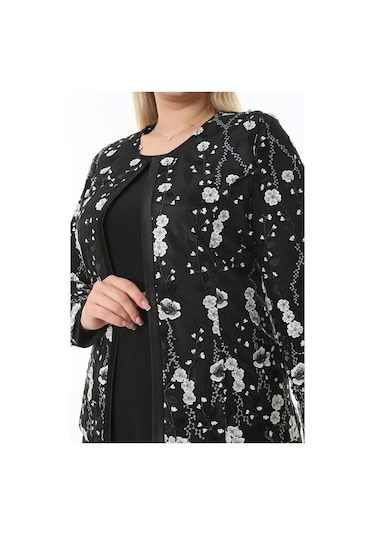 Ladies First Büyük Beden 3904 Siyah Ceket + Bluz Takım 001