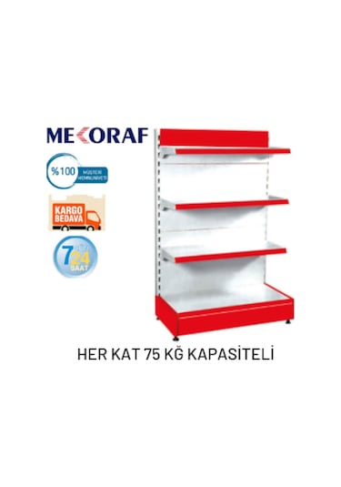 Mekoraf 1.Kalite Tek Taraflı Market Rafı H:135Cm 4 Katlı Beyaz