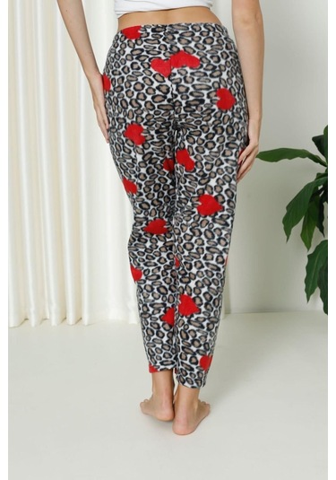 Luxury Soft Welsoft Polar Desenli Kurdeleli Kışlık Pijama Altı Pantolon Leopar Çok Renkli