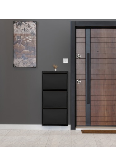 Kaser Siyah Metal Ayakkabılık 3'Lü Siyah