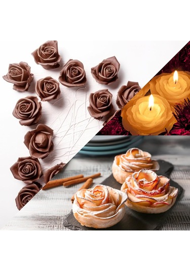 Vkemall Üçlü Gül Şekilli Silikon Kalıp Seti - Yemek Dereceli, Fırın/mikrodalga Uyumlu, Kolay Çıkarım - Pasta, Bisküvi, Buz Küpü, Sabun Ve Mum Yapımı İçin Pembe