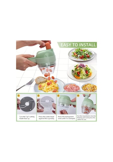 Honeybeeshop Gmbin Elektrikli Yeşil Sarımsak Doğrayıcı Sebze Dilimleyici Usb El Tipi Gıda İşlemcisi Değiştirilebilir Bıçaklar Ev Ve Profesyonel Kullanım Yeşil