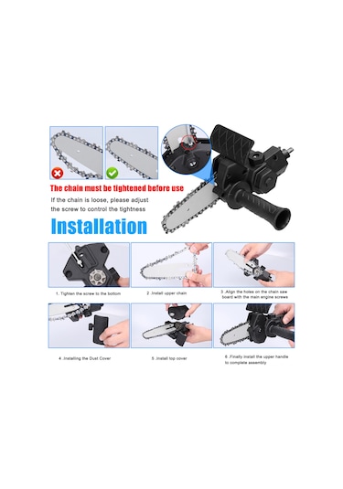 Neevoyu Drill'den Zincir Testereye Dönüştürücü Aksesuar Seti - 4 İnç Rehber Plakalı Ahşap Kesim Aracı - Siyah 6-13mm Matkap Uyumlu