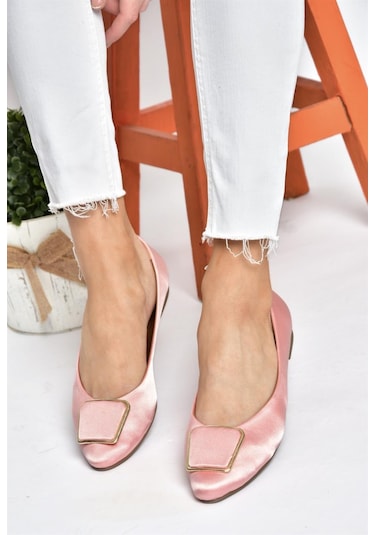 Fox Shoes P726776304 Pudra Saten Kumaş Kadın Babet Pudra