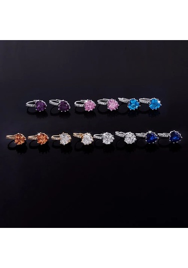 Romantik Kalp Kristal Döngü Kolu Geri Küpe Kadınlar İçin Avusturya Kübik Zirkon Round-green 1.50 CM-Gümüş