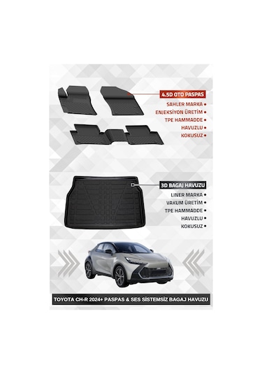 Sahler Toyota C-hr 2 2023+ Uyumlu 4.5d Premium Havuzlu Oto Paspas Ve Liner Marka 3d Ses Sistemsiz Bagaj Havuzu
