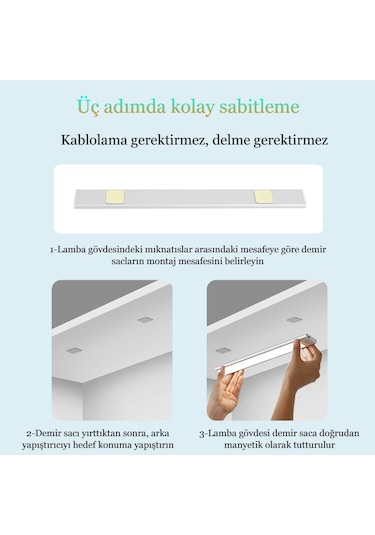 60 Cm Gece Lambası Usb Şarj Edilen Hareket Sensörlü Beyaz