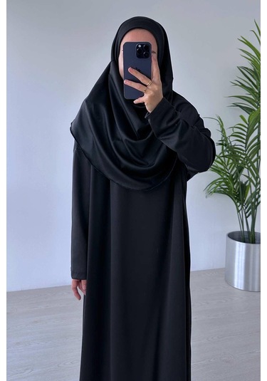 Tek Parça Namaz Elbisesi - Siyah Siyah